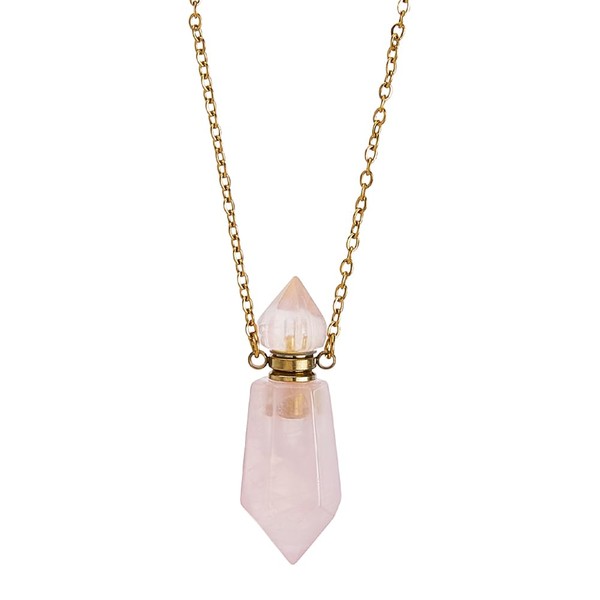 SUPERFINDINGS Natural Rose Quartz Stone Perfume Bottle Pendant Gemstone Crystal