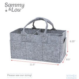Sammy & Lou Collapsible Light Gray Felt Storage Caddy, Divided Design To Keep Diapers, Wipes And Changing Items Organized, Two Handles, 11.5"D x 6"W x 8"H