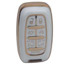 7 Button Key Fob Shell Cover for Chrysler Pacifica Accessories 2017 2018 2019 2020 2021 2022 2023 2024 Touring Limited Voyager Key Fob Cover (HEYEZQTY 7 Button Gold White)