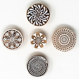 Mandala and Round Wooden Printing Stamps (Set of 5) - Indian Printing Blocks Wooden Stamps for Henna Fabric Textile Paper Clay Pottery Blocks Hashcart®