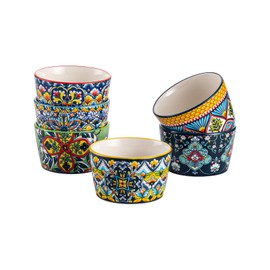 4 oz Ramekins Oven Safe for Creme Brulee – Porcelain Pudding & Custard Cups – Small Serving Bowls for Single-Serve Desserts, Dips & Sauces, Baking Ramekin Set of 6 – Bohemian Style
