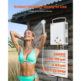 Happybuy Portable Propane Water Heater, 6L Tankless Outdoor Unit, 41000 BTU 1.58 GPM Instant Hot Water, with Accessory Set & Regulator for RV Camping, Cabins, Barns