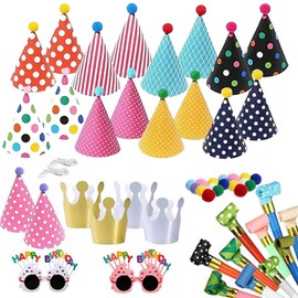 34 Pcs Party Hats, Party Hats for Kids, Party Hats for Adults Birthday Hat Birthday Party Cone Hats Colorful Adjustable Birthday Party Paper Hats for Kids for Boys Girls Kids Teenager Party Decoration