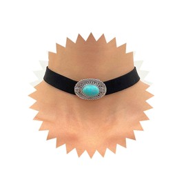 TseenYi Black Velvet Choker Necklace Vintage Turquoise Suede Necklace Gothic Black Wide Velvet Necklace Turquoise Short Velvet Suede Necklace Black Velvet Collar Necklace Jewellery for Women, Zinc