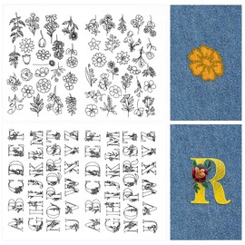 Mabor 102Pcs Water Soluble Embroidery Paper Stick Embroidery Patterns Transfer Dissolvable Embroidery Paper Flower Letters Wash Away Embroidery Stabilizer for Beginners Sewing Lovers