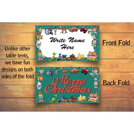 Stonehouse Collection Christmas Table Tent Place Cards - 25 Holiday Guest Seating Name Cards - Table Tents - Place Cards (Toy Border)