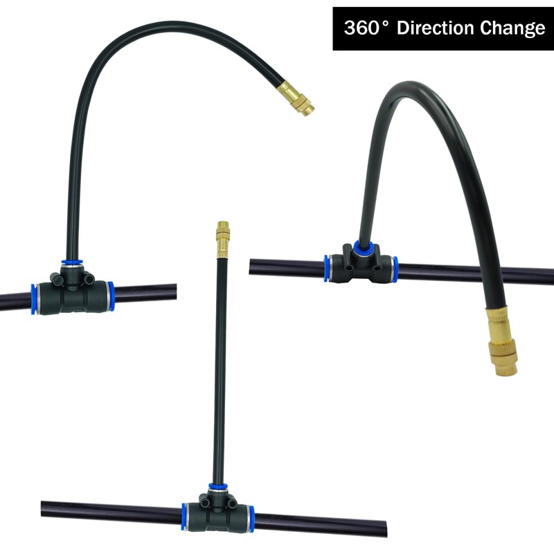 Brass Misting Nozzles Tee with 12inch Built in Hose for