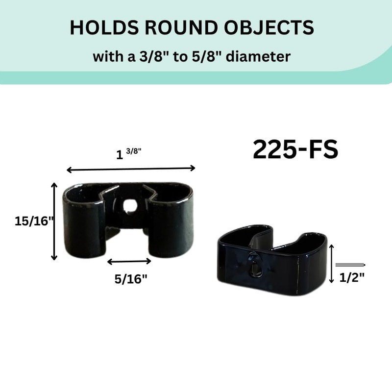Spring Clip, Wall Mounted Grip Clip, Holds 3/8-5/8 Inch Diameter,
