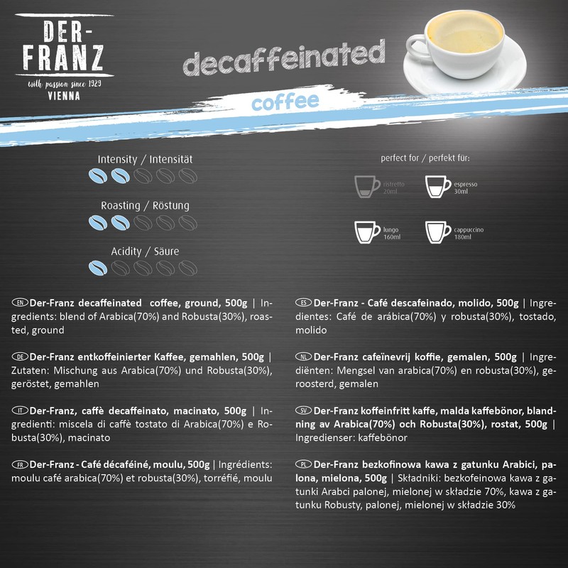 Der-Franz Decaffeinated Coffee, ground, 2 x 500 g