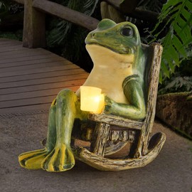 Johiux Frog Garden Ornaments Outdoor Solar Garden Decor Statues Gnomes Outdoor Funny,Fairy Garden Accessories Waterproof LED Solar Animal Statue Garden Balcony Patio Gifts for Women Men. (Green Frog)