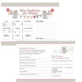 16 Baby Shower Baby Prediction Cards, Wishes & Mum To Be Advice Cards Vintage Bunny 16 Cards Keepsake game activity, unisex, neutral, tea party