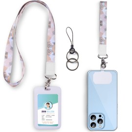 Syyflibb ID Badge Holder & Lanyard Phone Holder - Multi-Use Removable Wristlet Keychain and Neck Lanyard with Sliding ID Badge Holder Hard Plastic Sleeve, Work Badge Holder