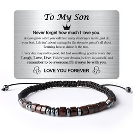 Temoto for Sons to My Son Bracelet from Mom - Birthday Gifts for Men with Engraved Wallet Card Morse Code Bracelets,Gifts for Him