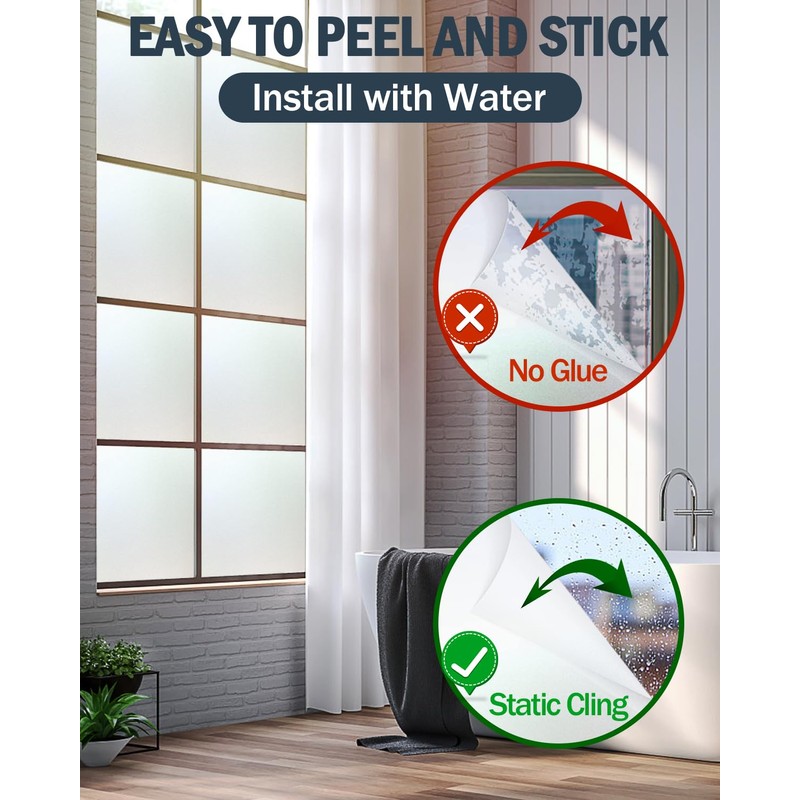 Frosted Glass Window Privacy Film, Removable, Static Cling, Heat/UV Protection,