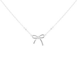 Tuscany Silver Women's Sterling Silver 13mm X 11.5mm Bow with 0.5mm Round White Diamond Adjustable Necklace 41cm/16"-46cm/18"