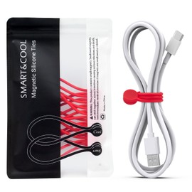 SMART&COOL Reusable Silicone Magnetic Cable Ties for Bundling and Organizing, Holding Stuff, Book Markers, Fridge Magnets, Assorted Color, 7.16'' (10-Pack, Red)