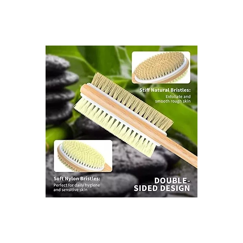 Metene Long Handle Body Brush Bamboo Dual-Sided Back Scrubber Shower