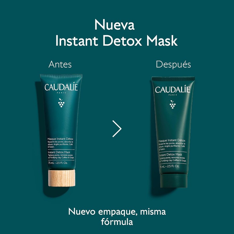 CAUDALIE Instant Detox Mascarilla de Arcilla Rosa, Limpia Poros -