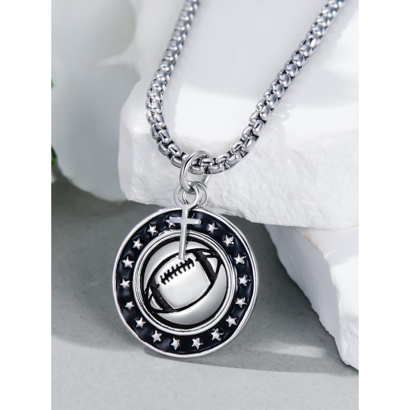 Seiyang Football Necklace 925 Sterling Silver Necklace with Football Cross