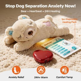 PetPrime Dog Plush Toy with Heartbeat for Puppies – Rechargeable with Timer & Adjustable Speed, Pet Soft Anxiety Puppy Toy,Includes 1 Disposable Heat Pack(Bear)