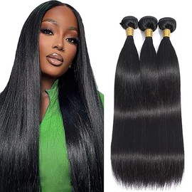 Tuheerst Real Hair Wefts Human Hair Bundles Natural Black Human Hair Extensions Real Hair Double Weft Straight Human Hair Extensions 3 Bundles Remy Hair for Woman 18 18 18 Inches