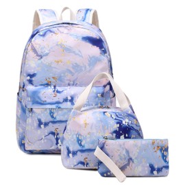 Nawoshow School Backpacks Set for Teen Girls with Lunch Bag Travel Laptop Backpack Casual Daypacks (Blue Golden)