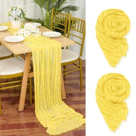 YMHPRIDE 2 Packs Cheesecloth Table Runner Baby Yellow, 90x300cm Light Yellow Rustic Gauze Fabric Boho Table Runner, Cheesecloth Wedding Table Decor for Wedding Party Bridal Shower Table Decorations