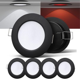 camperxlite 3" LED 12V Puck Lights Interior Bi-Color 12 Volt Red LED Puck Light Full Aluminum RV Dimmable Light Boat Trailer Flush Mount Light for Camper, Dinette, 4Pcs (Black, Cool White)