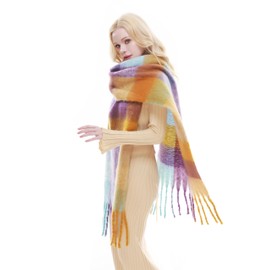 RIIQIICHY Plaid Scarf for Women Chunky Scarves Winter Warm Thick Oversized Blanket Scarf