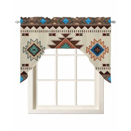 Kontanderi Western Southwest Swag Valances for Windows, Swag Kitchen Curtain Valances Rod Pocket Small Window Curtain for Cafe Bathroom Bedroom Drapes 56"x36" Indian Ethnic Abstract Boho