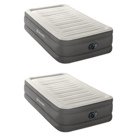 Intex 18 Inch Twin Size TruAire Luxury Air Mattress with Fiber Tech and Built in Electric Pump for Home and Room Essentials, 2 Pack, Grey