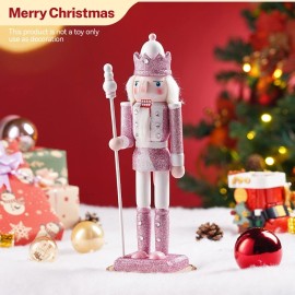 HORMY 12'' Pink Nutcracker Soldier King Wooden Christmas Vintage Decor Gift Cute NEW