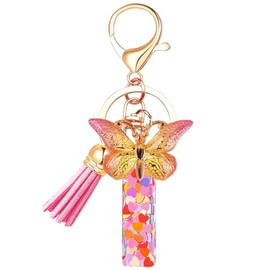 Cute Initial Letter Keychains with Butterfly Tassel, Pink Alphabet Key Chains Pendant Key Ring for Wallet Backpacks Bag Handbags