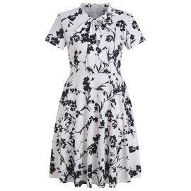 BEDOAR Bow Neck Plus Size Dresses for Wedding Guest Summer Floral Print Short Sleeve Party Holiday Dress(B007-White Floral-24W)