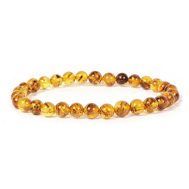 Justinstones Natural Amber Honey Energy Beads Bracelet 6mm Round Beads Crystal Healing Baltic Amber Stretchable Bracelet for Adults (Women/Men)