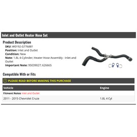 Inlet and Outlet Heater Hose Set - Compatible with 2011-2015 Chevy Cruze 1.8L 4-Cylinder