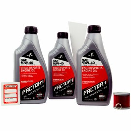 Factory Racing Parts Full Synthetic Oil Change Kit compatible with Kawasaki KFX 400 – Includes 3 Quarts of SAE 10W-40 Oil, 1 Filter, 1 Crush Washer, 1 Funnel, 1 Oil Change Reminder Sticker
