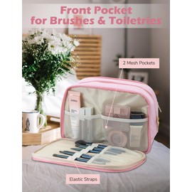 Travel Toiletry Bag, Large Capacity Makeup Organizer, Water-Resistant Make up Travel Bags, Cute Cosmetic Travel Bag with Handle, Hanging Case for Accessories, Cosmetics, Toiletries (Black)