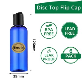 Apstaqeoo 6PCS 100ML Plastic Bottles with Disc Top Flip Cap Empty Squeeze Bottle Refillable Travel Container Dispenser with 1 Funnel & 6 Label TSA Approved for Liquid Lotion Toiletries Cosmetic（Blue）