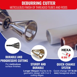 TIVOLY - HCS Deburring Cutter - For Threaded Rods and Pipes Made of Metal or Plastic Diameter 7-22 mm - Hexagonal Shank 6.35 mm - Quick Change System