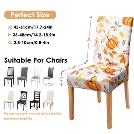 Fall Thanksgiving Chair Covers Set of 6, Watercolor Pumpkin Maple Leaf Dining Chair Protectors, Elastic Removable Washable Dining Chair Covers for Fall Thanksgiving Kitchen Dining Room Holiday Decor