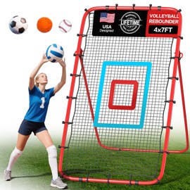 Volleyball Rebounder Net 7x4 Ft, 5-Angle Adjustable Rebounder Net for Practicing Digging, Setting, Spiking, Bounce Back Training Equipment with 2 Target Stripes & Portable Travel Bag for Storage