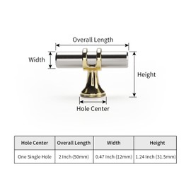 Rergy Cabinet Handles Drawer Pulls and Knobs, 8Pack Brushed Nickel and Gold Single Hole, Kitchen Hardware for Dresser Handle Zinc Alloy Furniture Pull