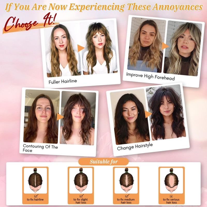 Elailite Hair Topper, Real Hair, Toupee Women's with Long Fringe,