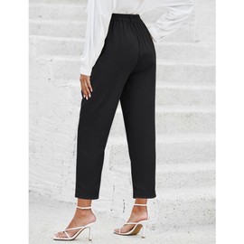 GRAPENT Women Slacks Pants Business Casual Capri Dress Pants Pantalones De Mujer Dress Capris for Women Travel Clothes for Women Dress Pants Women Color Black Large Size 12 Size 14