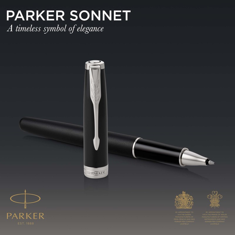 Parker Sonnet Tintenroller | Matt-Schwarze Lackierung mit Palladiumzierteilen | feine