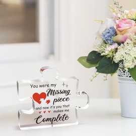 Girlfriend Gifts,Puzzle Pieces Girlfriend Gifts for Her,Thanksgiving Christmas Gifts for Girlfriend,Anniversary Birthday Gifts for Girlfriend, Engraved Acrylic Puzzle Plaque Desk Decorations