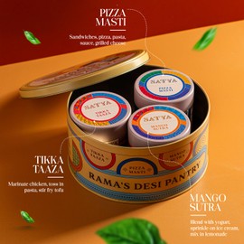 Satya Blends Indian Spice Set of 3, Tikka Taaza Pizza Masti Mango Sutra Seasoning Trio - Vegan, Low Sodium, Gluten & Dye Free Authentic Indian Spice Gift Set, Multipurpose Indian Seasoning Gift Set in Reusable Tins