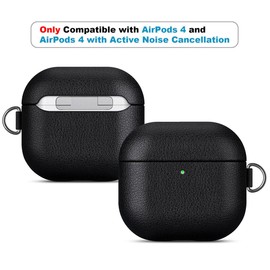 LOPIE Handmade Designed for AirPods 4 Leather Case and AirPods 4 with Active Noise Cancellation Leather Case (2024) Top Grain Leather Case, Protective Hard Cover with Keychain & Cleaner Kit - Black