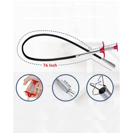 SHUOGUO Drain Snake for Hair Clogs, 76 Inch Plumbing Auger Tool with Hook, Sink Snake Drain Clog Remover for Tub Pipes